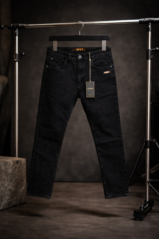 LÉVORA Premium 4-Pocket Denim Pant — Washed Black