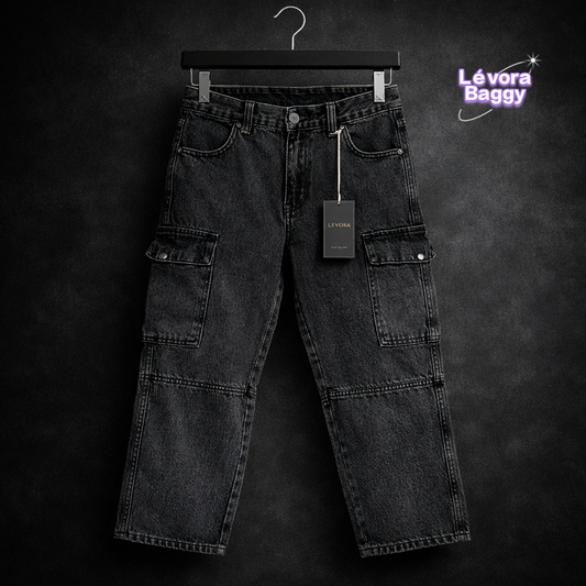 Lévora 6 Pocket Washed Denim Cargo –  Ash Black-Premium Luxury Streetwear Bangladesh